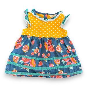 Matilda Jane Color with Me Floral and Polka Dot Tunic 12-18 Months Yellow Teal
